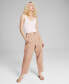 Фото #1 товара Women's Cotton High-Rise Barrel Leg Twill Pants, Created for Macy's