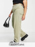 ASOS DESIGN Curve minimal cargo trouser in khaki with contrast stitching