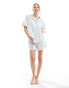 ASOS DESIGN woven stripe short sleeve shirt & short pyjama set in blue Серый, 46 - фото #4