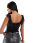 Фото #4 товара ASOS DESIGN lace ruffle trim top with keyhole detail in black