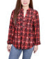 Petite Size Long Sleeve Jacquard Knit Y-neck Top berry plaid, PM - фото #1