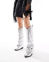 Azalea Wang Shawnee foldover sparkly western boot in silver