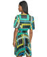 Фото #2 товара Women's Geometric-Print Faux-Wrap Dress