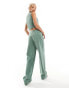 Something New X Chloe Frater straight leg baggy jeans co-ord in washed watercress green Голубой, 34 - фото #4