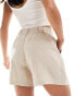 ASOS DESIGN Petite dad short with linen in natural