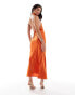 Фото #2 товара ASOS DESIGN satin cowl neck midaxi dress with tie waist in burnt orange