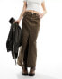 Фото #6 товара Dr Denim Myra maxi denim skirt with front split in washed coffee