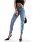 New Look ripped mom jean in tinted blue wash