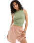 Cotton On rib boat neck crop top in khaki Eichel, M - EU 40 - фото #1