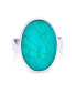 Simple Large Dome Oval Cabochon Gemstone Bezel Set Blue Turquoise Western Statement Ring For Women .925 Sterling Silver