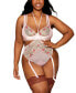 ფოტო #4 პროდუქტის Plus Vintage Rose Embroidery Bra and Open Cup Teddy Set