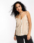 Фото #2 товара Only v neck button down cami top in beige and white stripe
