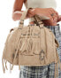 Bershka faux suede bowling bag in sand - фото #4