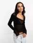 ASOS DESIGN sheer knitted asymmetric top in metallic yarn in black