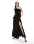 Фото #2 товара ASOS DESIGN one shoulder raw edge maxi dress with sheer panelling in black