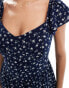 Hollister floral print flutter sleve v-waist midi dress in navy