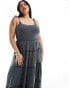 Фото #3 товара COLLUSION Plus double cloth shirred tiered cami maxi sun dress in washed blue