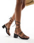 Public Desire Idris mid heeled sandal with ankle ties in black