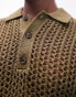 Фото #6 товара Topman open knit crochet polo in khaki