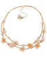 ფოტო #1 პროდუქტის Gold-Tone Pavé & Ribbon Flower Beaded Layered Necklace, 16" + 3" extender