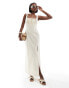 Фото #4 товара ASOS DESIGN linen midi pencil dress with ruched bust & ribbon trim in natural