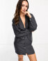 ASOS DESIGN zip through mini dress with batwing sleeve in charcoal