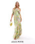 ASOS DESIGN Petite ruffle halter bias maxi dress with ruffle hem in green floral print