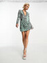 ASOS DESIGN drape embellished mini dress with floral artwork in teal