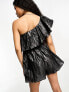 Collective the Label Petite exclusive one shoulder metallic playsuit in black