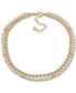 ფოტო #1 პროდუქტის Gold-Tone Bead & Imitation Pearl Layered Collar Necklace, 16" + 3" extender