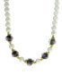 ფოტო #1 პროდუქტის Gold-Tone Imitation Pearl and Black Floral Beaded 15" Adjustable Necklace