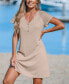 Women's Apricot V-Neck Short Sleeve Mini Jersey Beach Dress