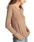 Women's Embroidered Mesh Henley Top Raw Umber, XS - фото #2