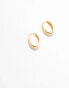 ASOS DESIGN waterproof stainless steel hoop earrings with oval design in gold tone Золотистый - фото #3