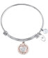 ფოტო #1 პროდუქტის Two-Tone Mother & Daughter Heart Charm Bangle Bracelet in Rose Gold-Tone & Stainless Steel with Silver Plated Charms