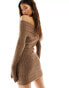 Aria Cove knitted bardot mini dress in mocha Коричневый, 40 - фото #4