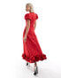 Фото #2 товара Sister Jane bow embossed puff sleeve ruffle hem midaxi dress in red