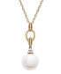ფოტო #1 პროდუქტის Cultured Freshwater Pearl (8mm) and Diamond Accent 18" Pendant Necklace in 14k Yellow Gold