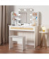 Vanity Desk with LED Mirror, Drawer, Shelves, Stool, Adjustable Lighting