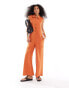 Фото #1 товара ASOS DESIGN collared button front sleeveless wide leg jumpsuit in rust