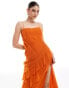 Фото #4 товара ASOS DESIGN raw edge textured cami maxi dress with ruffles in orange