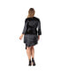 Women's Plus Size Long Sleeves Black Satin Mini Dress