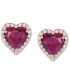 Фото #1 товара Ruby (3-3/4 ct. t.w.) & Diamond (1/5 ct. t.w.) Heart Stud Earrings in 14k Rose Gold