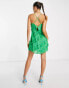 Фото #4 товара Mango ruched detail mini dress in green polka dot