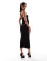 ASOS DESIGN notched neckline midi dress with cross straps in black Черный, 36 - фото #2