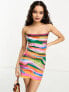 Фото #5 товара ASOS DESIGN Petite satin cami lace up back mini dress in multi stripe print