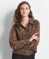 Фото #1 товара Women's Animal-Print Long-Sleeve Button-Down Collared Top