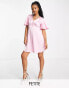 Фото #2 товара Flounce London Petite satin flutter sleeve mini dress in pink
