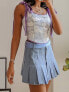 Фото #7 товара Labelrail x Pose and Repeat pleated mini skirt in washed denim with pastel organza scarf belt