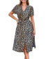 Women's Leopard Short Sleeve Button Up Midi Beach Dress Черный, XLARGE - фото #1